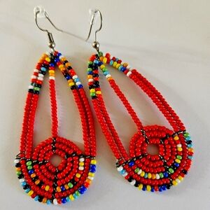 Red beaded African earrings
